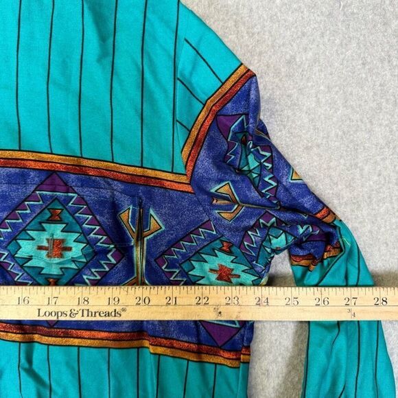 Roper Mens Size Large Aztec Print Button Front Shirt Blue Turquoise Long Sleeve - Picture 3 of 8